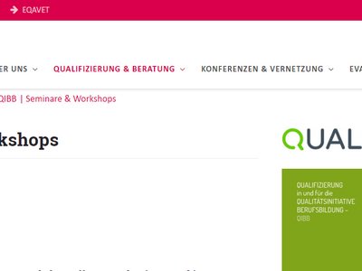 Screenshot der ARQA-VET Website mit dem Hinweis zur Anmeldung zu Seminaren und Workshops 