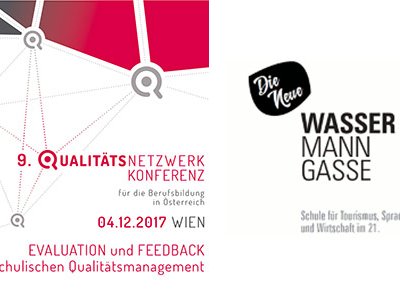 Logo der Tourismusschule Wassermanngasse mit Adresse und Foto vom Flyer der QNWK