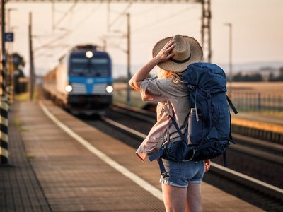 Student taking train abroad